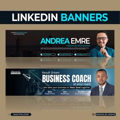 two banners for linkedin banners with an image of a man in business attire