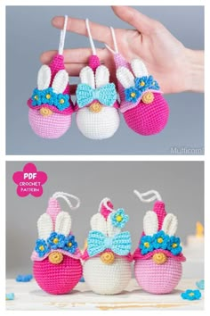 crocheted easter baskets with bunny ears and bows