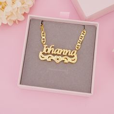 Material: Copper. Color: Gold. Chain Length: 14",16",18",20",22". Process: Gold Plated. Recipient: Women,Mom,Wife, Men,Friend,Children. Product Type: Personalized Jewelry. Gift Type: Name Necklace. Occasions: Valentine's Day, Mother's Day, Christmas, Birthday, etc. Necklace Type: Double Layer Name Necklace. Brand: Silviax Jewelry. Item: 2023NE0279. Gold Heart Nameplate Necklace, Gold Nameplate Heart Necklace, Customized Gold Heart Nameplate Necklace, Anniversary Nameplate Chain Necklace, Nameplate Chain Necklace, Personalized Heart Pendant Chain Necklace As Gift, Gold Plated Necklace, Custom Necklace, Copper Color