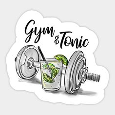 Gym & Tonic Fitness funny T-shirt -- Choose from our vast selection of stickers to match with your favorite design to make the perfect customized sticker/decal. Perfect to put on water bottles, laptops, hard hats, and car windows. Everything from favorite TV show stickers to funny stickers. For men, women, boys, and girls. Crossfit Tshirts Design, Crossfit Shirts Design, Gym Tshirt Design, Logo Crossfit, Fitness Stickers, Fitness Funny, Gym Wallpaper, Gym Art, Print Design Art