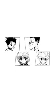 some black and white drawings of people with different hair colors, one is looking at the camera