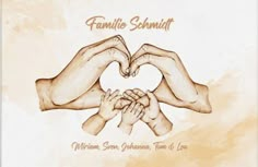 two hands making a heart shape with the words, family schnittt written below