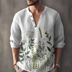 Soft Streetwear, Floral Long Sleeve Shirt, Mens Henley, Mens Linen, Mens Fashion Fall, Mens Fall