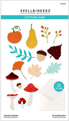 an assortment of autumn stickers with leaves, mushrooms and acorns