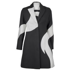 Chic A-line Wool Coat For Work, Formal Fitted A-line Wool Coat, White Wool Coat For Work In Fall, Elegant Structured Wool Coat For Spring, Chic Spring Wool Coat, Elegant A-line Wool Coat, Chic Black A-line Outerwear, Structured Fitted Black Wool Coat, White Structured Business Outerwear