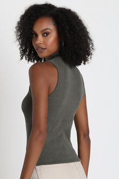 You'll look so effortless in the Lulus Everyday Appeal Olive Green Ribbed Mock Neck Tank Top, you'll always want to style it! Textured rib knit shapes this must-have tank top that has a chic mock neckline, sleeveless cut, and a figure-fitting bodice. Layer this cutie under overalls or pair it with your favorite denim! Fit: This garment fits true to size. Length: Size medium measures 21.5" from shoulder to hem. Bust: Great for any cup size. Waist: Fitted - stretchy fabric allows custom fit. Under High Neck Ribbed Knit Tank Top, Ribbed Knit High Neck Tank Top, Chic High Neck Ribbed Tank Top, Mock Neck Tank Top, Mock Neck Tank, Lulu Fashion, Adhesive Bra, Mock Neckline, Strapless Bra