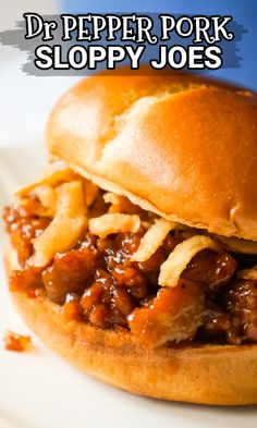 a sloppy joe sandwich on a white plate