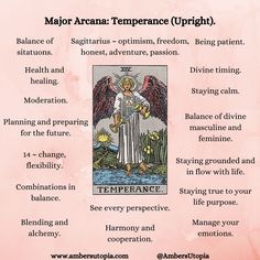 Temperance, in upright position from the Major Arcana suit in the tarot deck and its meanings, including the astrology and numerology meanings.

#Temperance #MajorAcarna #TarotCardMeanings #Tarot The Temprence Tarot Meaning, Temperance Tarot Art, Temprence Tarot Card, The Temperance Tarot Meaning, Temprence Tarot Meaning, Temperance Tarot Card Meaning, Temperance Meaning, Temperance Tarot Meaning