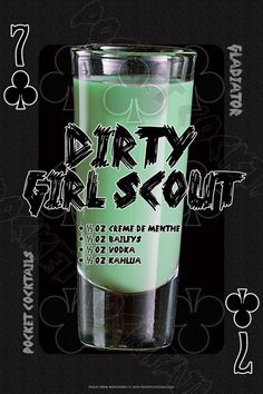 the dirty girl scout poster is displayed in front of a black background with white lettering