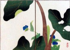 two paintings with leaves and flowers on them