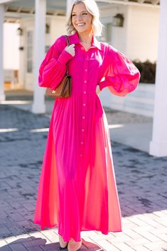 shop the mint, boutique clothing for women, trendy online boutique Hot Pink Maxi Dress, Big Collar, Mint Julep Boutique, Pink Maxi, Pink Maxi Dress, Model Fits, Neymar Jr, Flowy Dress, Staple Pieces