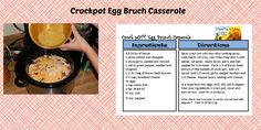 a recipe for crockpot egg brunch casserole is shown here