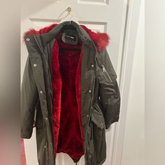 It’s Very Warm, Red Faux Fur Inside, Red Faux Fur Hood Lining. New And Never Worn. Red Winter Fur Coat With Faux Fur Trim, Winter Red Fur Coat With Faux Fur Trim, Red Fur Coat With Faux Fur Trim For Winter, Red Fur Coat With Faux Fur Trim For Fall, Red Faux Fur Outerwear For Fall, Red Faux Fur Long Sleeve Outerwear, Red Outerwear With Faux Fur Trim For Cold Weather, Red Faux Fur-lined Outerwear For Fall, Red Faux Fur Lined Outerwear For Fall