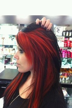 Red and black hair Edgy Hair Color, Vivid Hair, Nae Nae, Burgundy Hair, Edgy Hair, Hair Collection, Halloween Inspiration