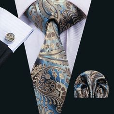 What You Get: Tie, Pocket Square  Cufflinks SIZE: Approx. 59" Long, 3.35" Wide at the Tip, Pocket Square Size: 9"x 9"    Occasion: Perfect for Daily Dress, Business, Office, Meeting, Birthday, Wedding, Engagement, Ball Party and More Occasion. Formal Wedding Party, Floral Necktie, Luxury Ties, Party Business, Paisley Tie, Men Formal, Cufflink Set, Theme Wedding, Silk Necktie