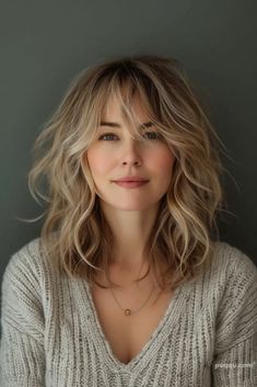 Hairstyles For Double Chin Faces Over 50, Plus Sized Haircuts, Hair Cut For Round Face Shape Girl, Long Lob Haircut With Bangs, Layers For Thinner Hair, Shaggy Lob With Bangs Round Faces Medium, Shaggy Bangs Medium, Long Bob With Bangs Fine Hair