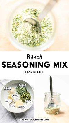 the recipe for ranch seasoning mix in a bowl