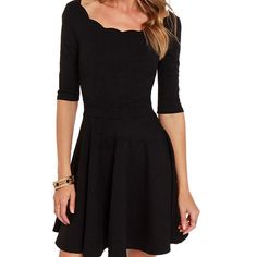 Black Half Sleeve Flared Skater Dress Solid Fit And Flare Mini Dress For Date Night, Casual Solid Color Dresses For Night Out, Casual Dresses For A Night Out, Black Flattering Long Sleeve Dress, Casual Solid Color Mini Dress For Evening, Big Sale, Half Sleeve, Skater Dress, Half Sleeves