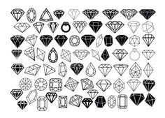 a large set of different types of diamond shapes and sizes, all in black and white