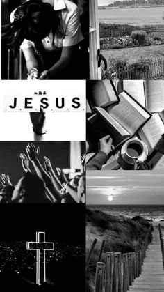 black and white images with the words jesus on them