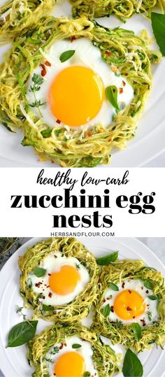 zucchini nests with eggs and spinach on top