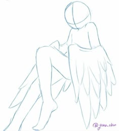 a drawing of an angel sitting on the ground with her legs crossed and wings spread out