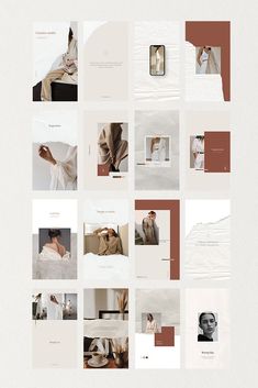 a collage of photos with the same color scheme as well as white and brown