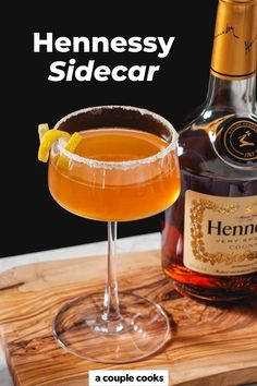 This Hennessy Sidecar recipe is the best way to use this popular Cognac! Blend it with Cointreau and lemon for the perfect classic sour cocktail. Hennessy Sidecar Recipe, Hennessy Lemon Drop, Hennessy Sidecar, Sidecar Drink, Sidecar Recipe, Hennessy Cocktails, Hennessy Drinks, Friday Cocktails, Best Fish Recipes