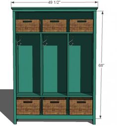 the measurements for an armoire with baskets on top and bottom shelves, including two doors