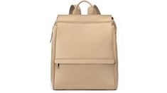 a beige leather backpack on a white background