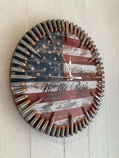 Patriotic we the People Flag Bullet Clock - Etsy Patriotic Man Cave, Patriotic Room Decor, Diy Man Cave Decor, Welding Projects To Sell, Diy Crafts For Men, We The People Flag, Crafts For Men, Shotgun Shell Crafts