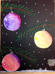 an art project with watercolors and acrylic paint on canvases that says beautiful baubles for fifth grade