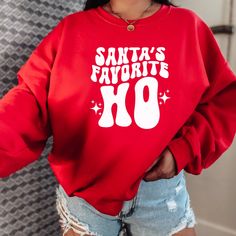 Santa's Favorite Ho Sweatshirt. Christmas Crewneck. Trendy Xmas Sweater. Groovy Christmas Sweater. Holiday Sweater. Winter Sweater. Retro. by SimplePixelDesign on Etsy Cheap Red Holiday Sweatshirt, Cheap Holiday Crew Neck Sweater, Snowglobe Xmas Sweater, Affordable Christmas Sweatshirt With Letter Print, Cheap Winter Sweater For Gifts, Holiday Sweatshirts Target, Cheap Holiday Sweatshirt With Letter Print, Christmas Cricut Sweater, Christmas Sweater Design Cricut