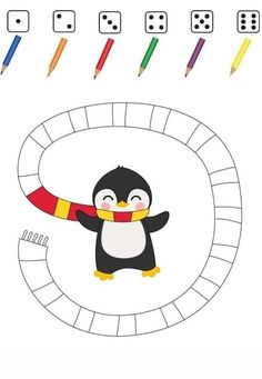 a penguin is standing in the middle of a circle with pencils