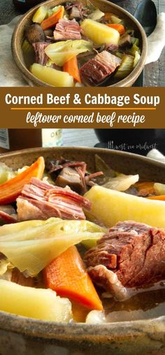 corned beef and cabbage soup with carrots in a bowl