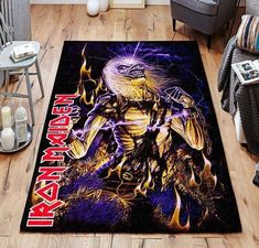 a rug with an image of iron maiden on it