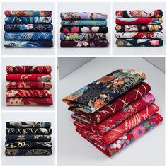 many different types of cloths are shown in this collage, including red and blue