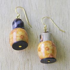 Ad Earrings, Beachy Earrings, Make Paper Beads, Paper Bead Bracelet, Recycled Earrings, Wood Dangle Earrings, Brass Hooks, Paper Bead Jewelry, Purple Diamond