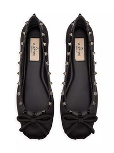 Valentino Rockstud, Black Accessories, Ballerina Shoes, Ballerina Flats, Shoe Lover, Nappa Leather, Bow Detail, Ballerinas, Pump Shoes