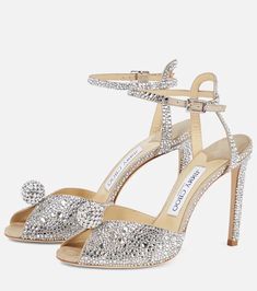 Sacora 100 Embellished Sandals - Jimmy Choo | Mytheresa Jimmy Choo Sacora, Minimal Shoes, Jimmy Choo Sandals, Mid Heels Pumps, Mid Heel Sandals, Rene Caovilla, Embellished Sandals, Evening Shoes, Jimmy Choo Shoes