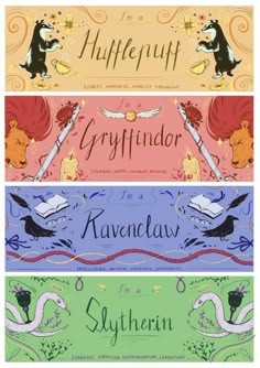 four banners with different types of writing on them