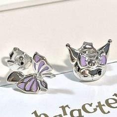 Kuromi Stud Earrings Silver Kuromi & Bow With Purple Enamel & Rhinestone On Bow Purple Enamel Accents Rhinestone Accent On Bow Silver Zinc Alloy Kuromi Jewelry, Kuromi Purple, Stud Earrings Silver, Pretty Jewellery, Earrings Silver, Silver Earrings Studs, Color Purple, Zinc Alloy, Silver Earrings