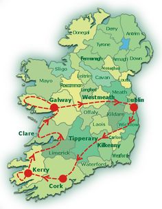 a map of ireland showing the roads to dublin and where you can go on a bike ride