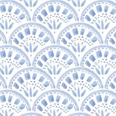 a blue and white watercolor fan pattern