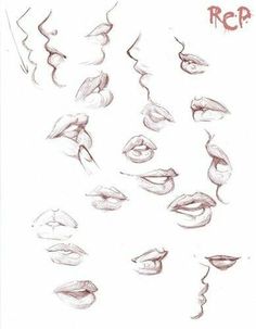 a drawing of lips with different expressions on it's side and the words rcp written in red