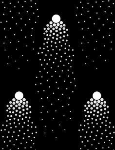 an abstract black and white pattern with dots in the shape of trees on a dark background