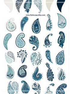 an image of blue and white paisley designs