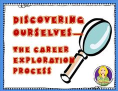 a poster with a magnifying glass on it that says discovering ourselves the career explosion process