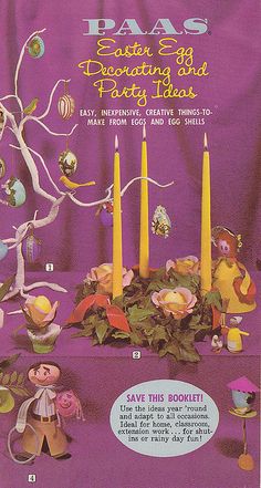 an advertisement for easter egg decorating and party ideas from the early 1970's