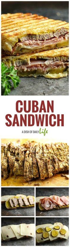 the cuban sandwich is cut in half and ready to be eaten